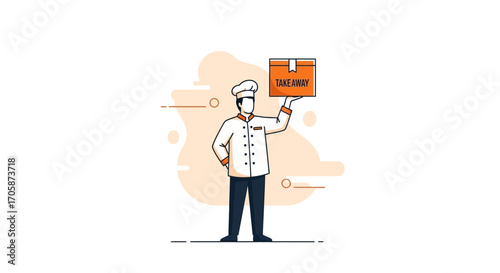 Chef Presenting Box With Takeaway Message: Fast Food Ordering Services At Restaurant