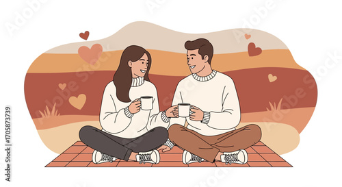 Couple Enjoying Coffee Outdoors In A Relaxed And Peaceful Moment Together