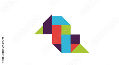 Abstract Colorful Geometric Bird Illustration Formed by Blocks.