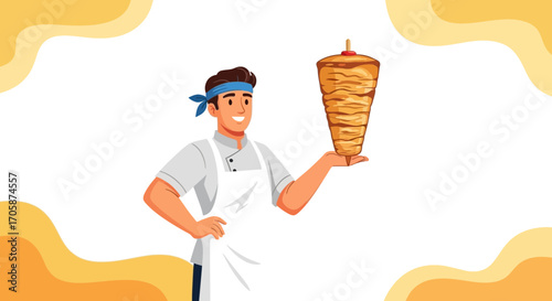 Chef Proudly Presenting A Delicious Shawarma, Culinary Art in Vibrant Illustration.