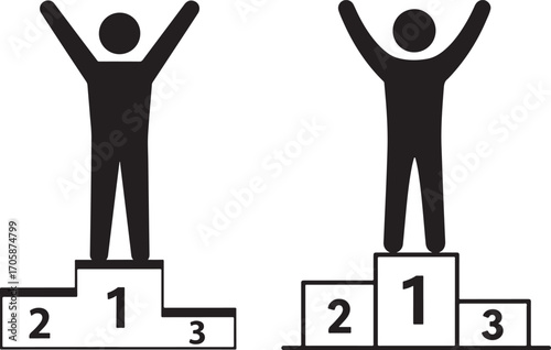 Two winners celebrate on podium silhouette