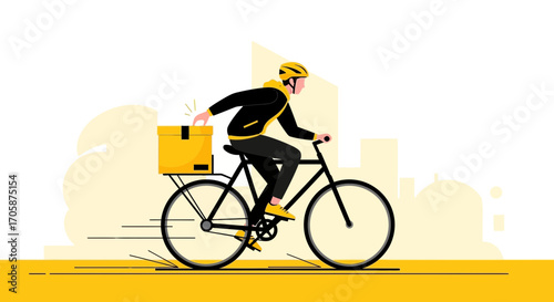 Courier Delivering Package On Bicycle Through The City Illustrative Digital Art