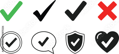 Collection of checkmarks and cross symbols