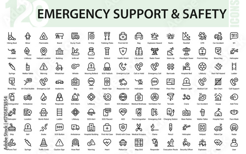 Emergency Support Professional Line Icon Set for support, rescue, safety, help, hotline, response, with Clean Outline Style.