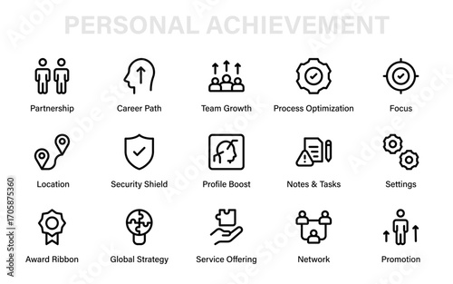 Personal achievement Modern Line Icon Pack, professional creative outline vector collection with minimal business and finance progress symbols for success motivation
