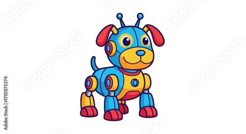 Adorable Blue and Yellow Robotic Dog Toy with Antennas.