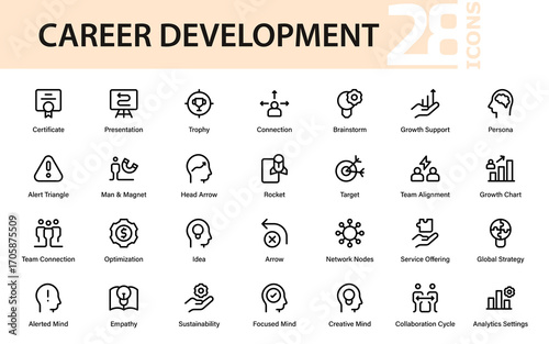 Career development Professional Line Icon Collection, modern vector outline pack designed with unique minimal creative symbols for success and achievement themes