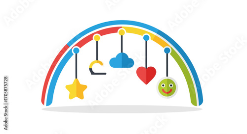 Vibrant Baby Play Gym Arch with Colorful Hanging Toys.