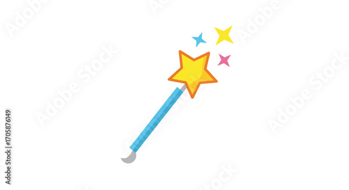 Golden Star Magic Wand with Blue Handle and Sparkles.