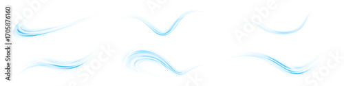 Light blue twirling lines curve elegantly to form waves and circular patterns. The glowing neon effect adds vibrance and movement to the image. Perfect for creative, tech, and futuristic themes. PNG
