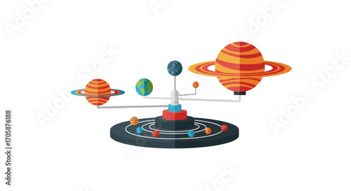 Colorful 3D Model of the Solar System with Planets.