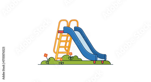 Blue and Yellow Playground Slide with Ladder.