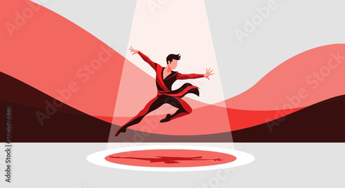 A Dynamic Stage Performance Depicting An Artistic Expression Within A Crimson Design