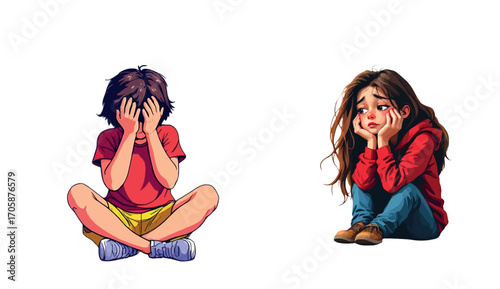 Vsai sad children covering their faces expressing depression and anxiety