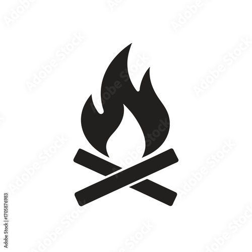 Simple campfire icon with flames and crossed logs
