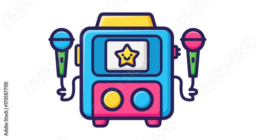 Colorful Cartoon Karaoke Machine with Microphones.