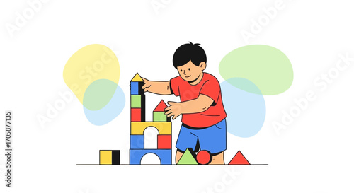 Creative Child Building Colorful Blocks, Embracing Playful Construction and Development