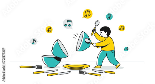 Creative Depiction of Playful Cuisine and Musical Expression in Vibrant Style