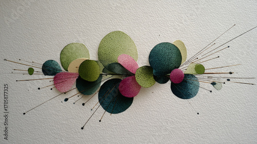 Abstract organic shapes with soft watercolor shadows and intersecting thin lines