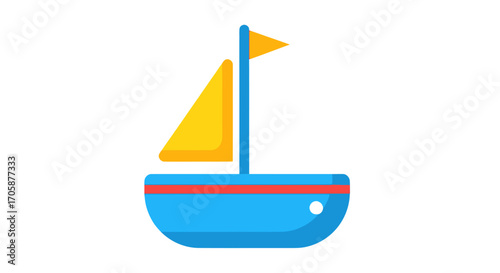Simple Blue Sailboat with Yellow Sails and Flag.