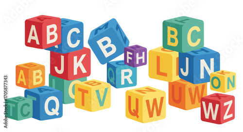 Colorful Alphabet Blocks Scattered Educational Toy Cubes.