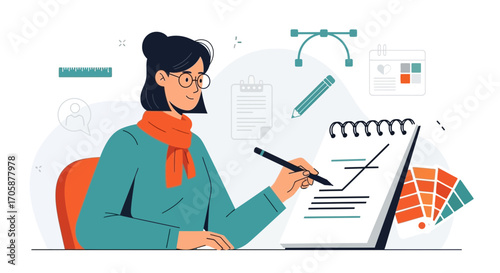 Creative Professional Sketching On Notepad A Design Idea With Colors And Planning Elements