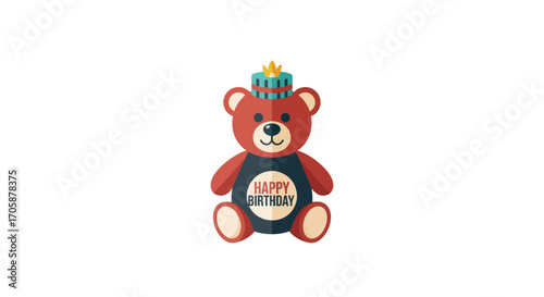 A cute brown teddy bear illustration with a Happy Birthday message and a candle on its head.