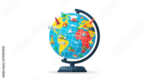 Colorful Educational Globe with Flags and Detailed Geography.