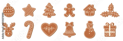 Set of Christmas gingerbread. Icons, doodles. Traditional Christmas cookies. Vector illustration on transparent background.	
