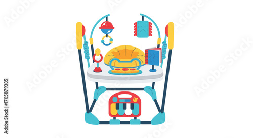 Vibrant Infant Bouncer Play Center with Engaging Developmental Toys.