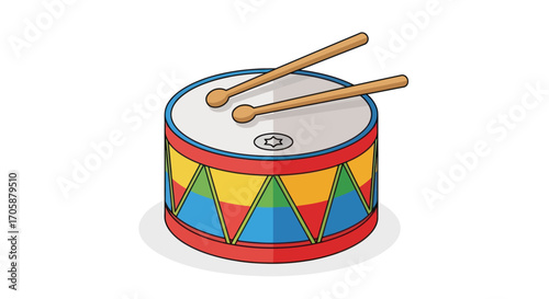 Colorful Cartoon Drum with Wooden Sticks.