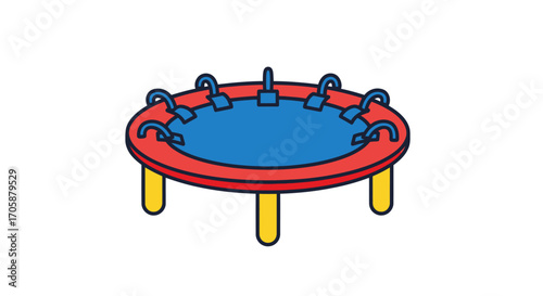 Colorful Isometric Trampoline with Red Frame and Blue Mat.