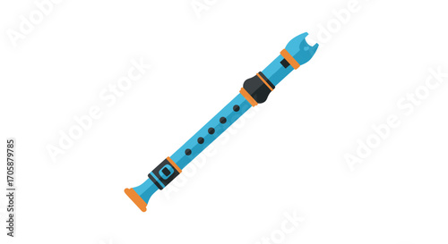 Bright Blue Plastic Recorder Musical Wind Instrument.