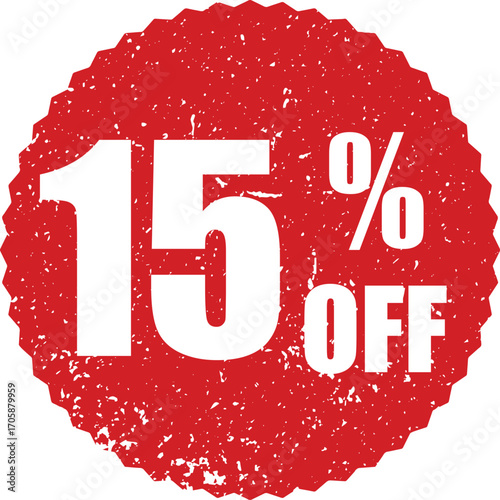 15% Off Promotion Sale Stamp Vector Grunge Sticker for Marketing & Discounts, Svg, Png