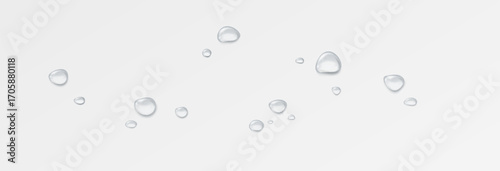 Realistic water drops on a transparent background, condensation on the surface with light reflection and shadow, vector, png, 3D effect.	
