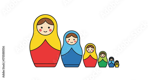 Colorful Set of Matryoshka Dolls Traditional Russian Nesting Dolls.