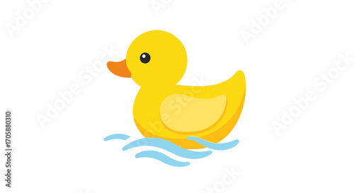 Cute Yellow Cartoon Rubber Duck Floating on Water.