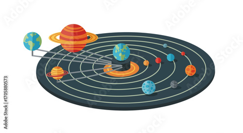 Colorful Solar System Model with Planets Orbiting the Sun.