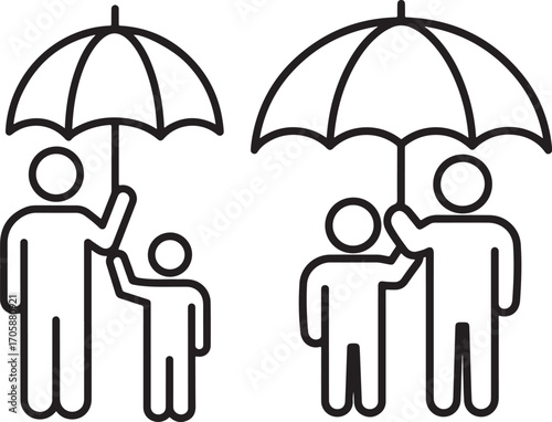 Two parent and child umbrella silhouette