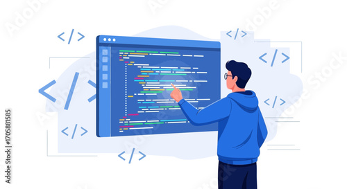 Creative Programmer Examining Code On Screen To Implement Innovative Solutions