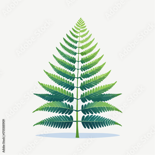 Single Vibrant Green Fern On White Background