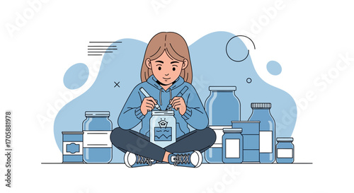 Creative Young Woman Decorates Jars with Drawings and Embellishments for Decorative Purposes