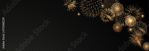 Vector realistic lights, flares. Magic fireworks in the night sky, Christmas background for holiday design, poster, postcard on a transparent background, png. Holiday lights.