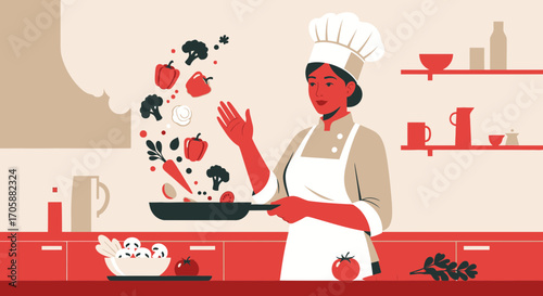 Culinary Artistry: A Chef's Creation Of Fresh Ingredients In A Homey Kitchen Setting