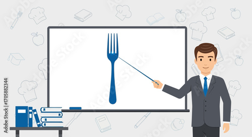 Culinary Arts Presentation Featuring Educator with Visual Aid Demonstration About Food Presentation