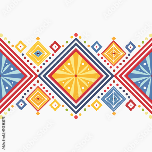Colorful Geometric Pattern With Diamond Shapes On White Background