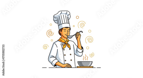 Culinary Expert Tasting Delicious Soup, Perfect Artwork For Recipes and Food Themes