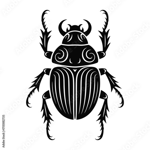 Intricate black scarab beetle silhouette with ornate detailing and stylized wings