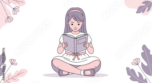 Young Girl Reading Quietly While Embracing the Joy of the Written Word.
