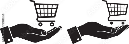Two hands offering shopping carts silhouette